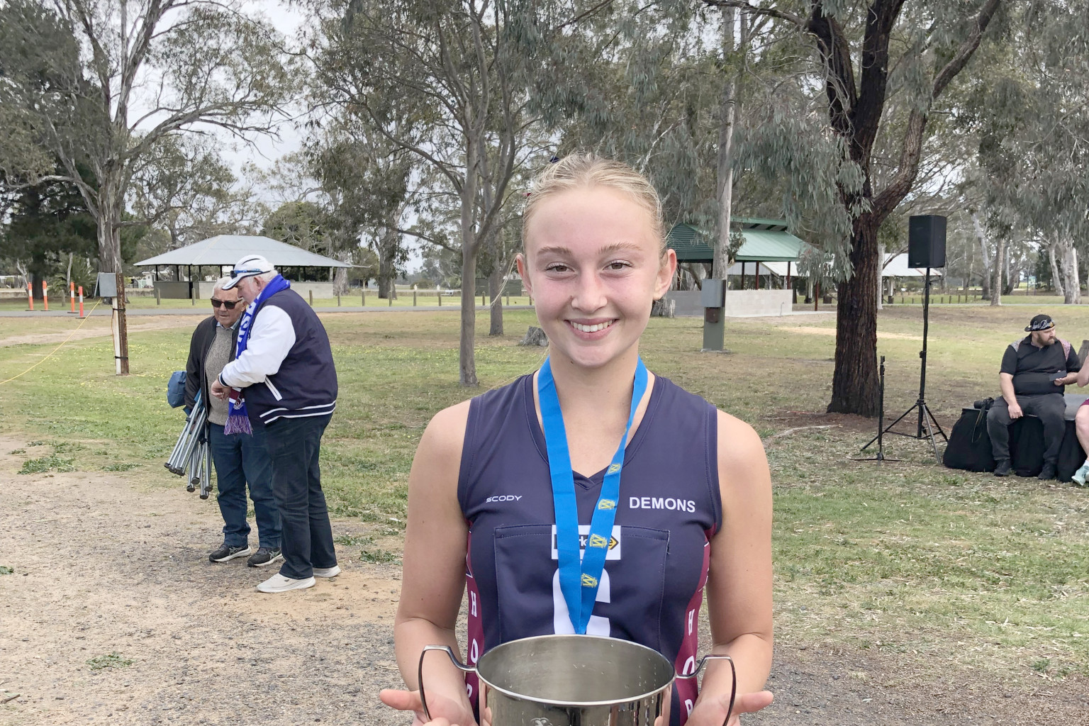 Tahlia Thompson with the premiership cup.