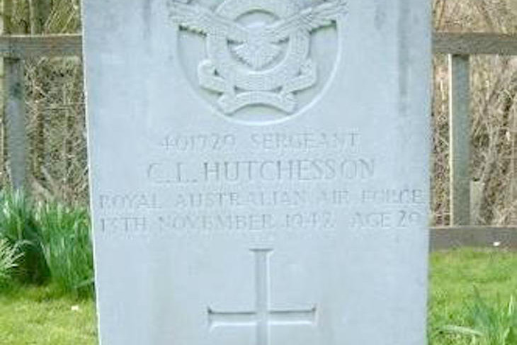 Clarence Hutchesson's grave in Fogo Cemetery, Scotland.