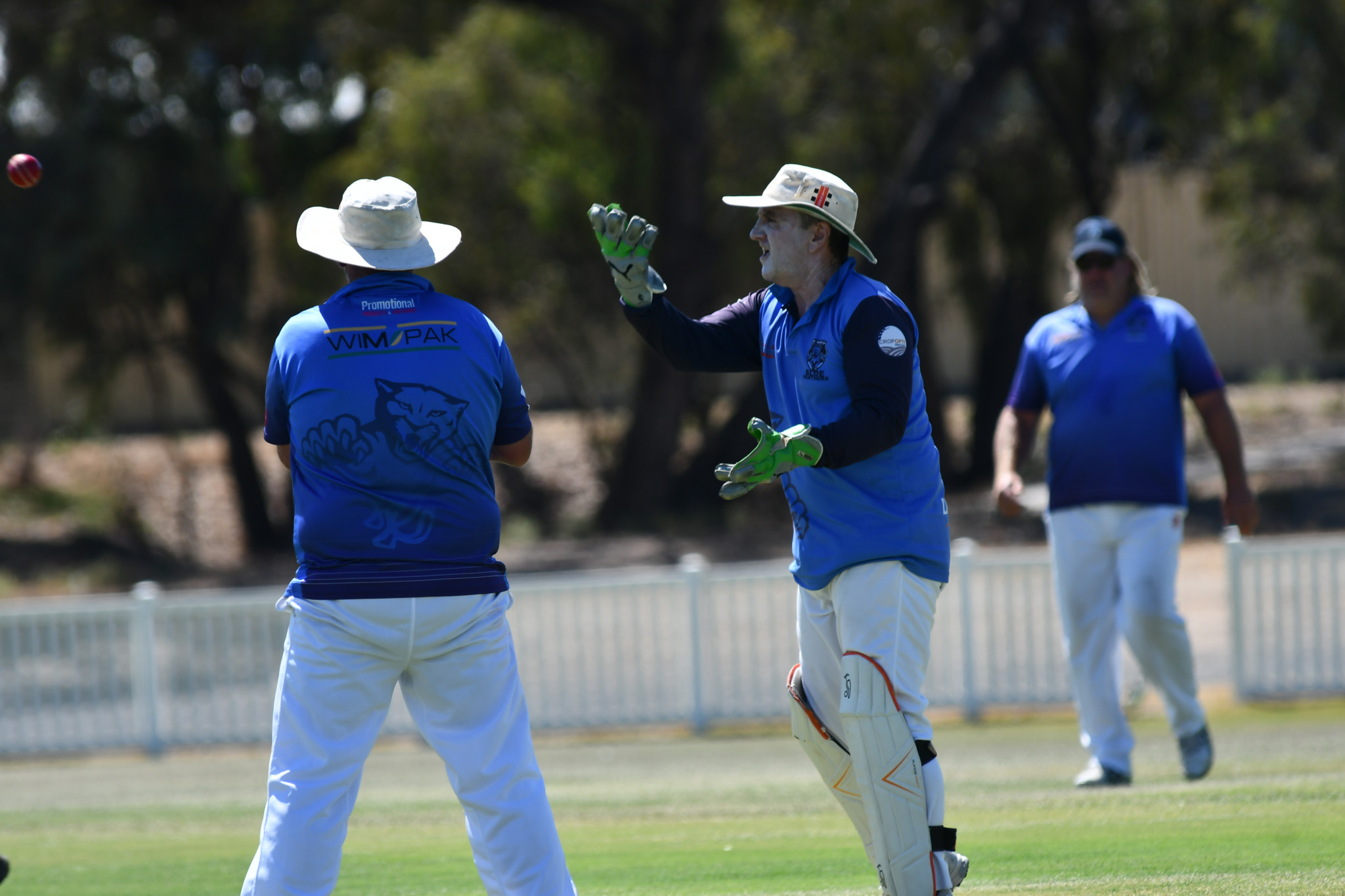 Panthers wicket-keeper Nicholas McIntyre passes the ball off. He scored an unbeaten 22 for the Panthers. PHOTO: CHRIS GRAETZ