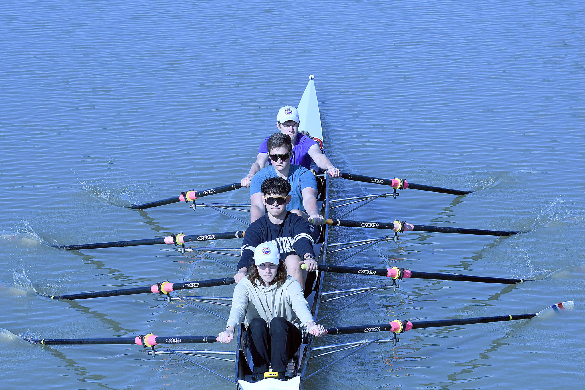 The team front to back: The team L-R: Joseph Shepherd, Nirvan Suwal, Christian Ebersohn and Jeremy Matheson. Lachlan Lindorff, the cox is at the back.