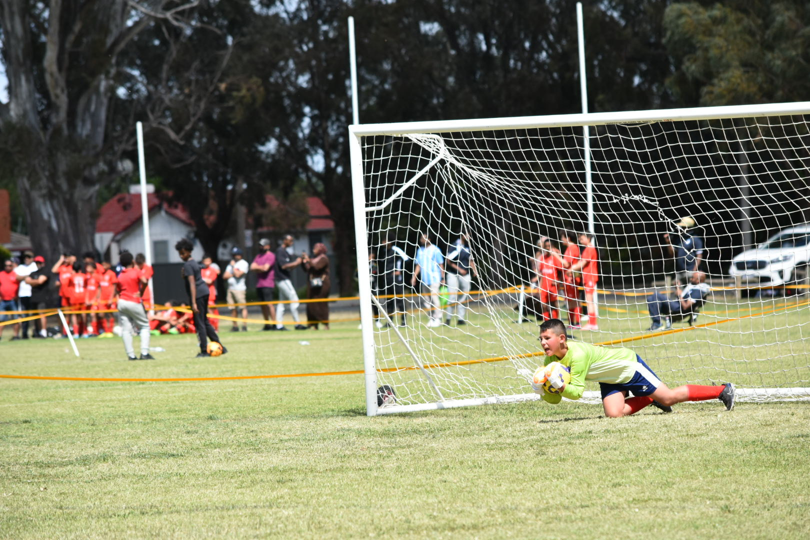 Stawell’s Dexter Coburn saves during the penalty shootout. PHOTO: SUPPLIED