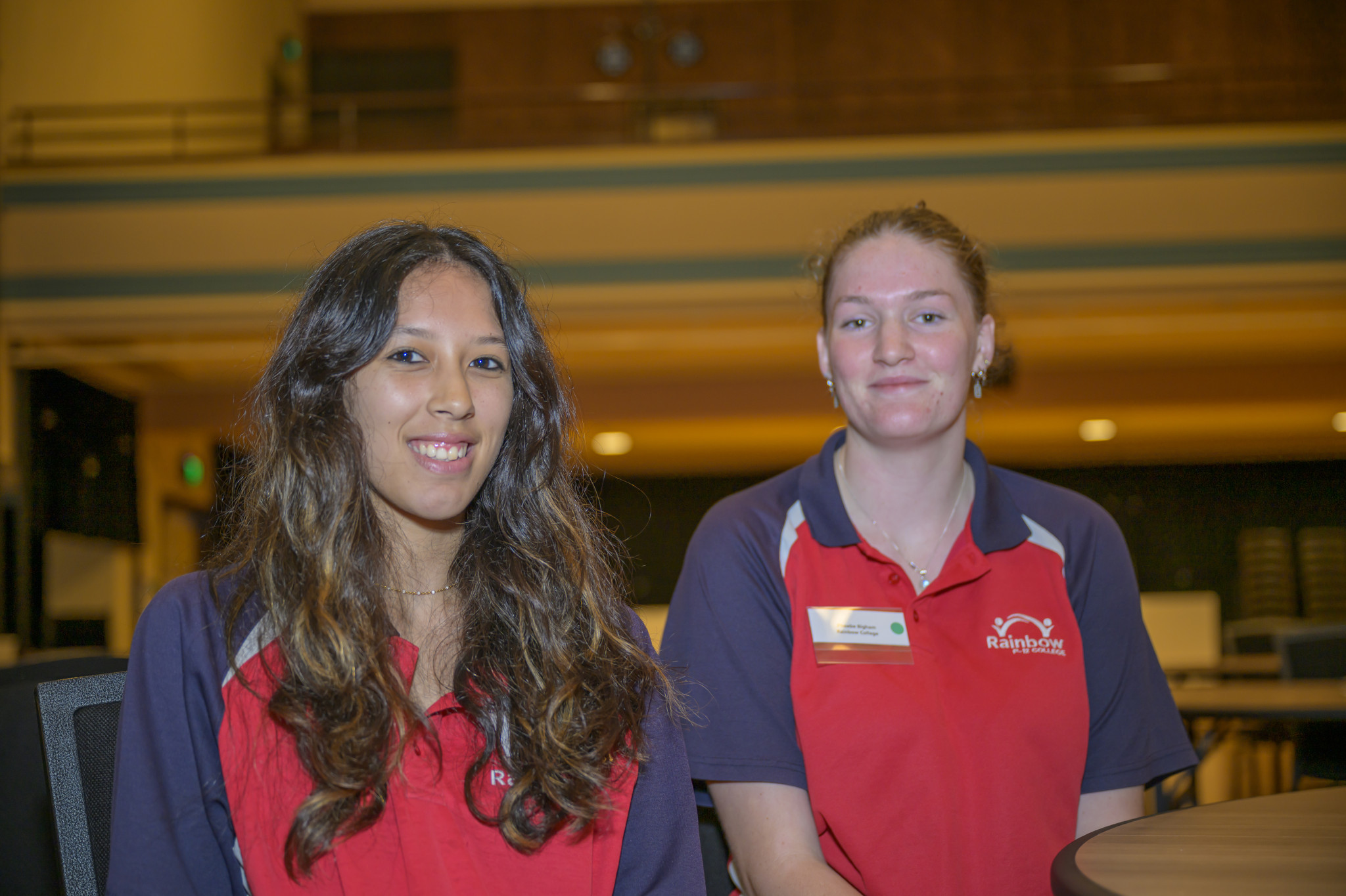 Rainbow P-12 College students Chantelle Muggeridge and Phoebe Bigham at VCE Creative Arts Day at the Horsham Town Hall. Photo: ROBIN WEBB