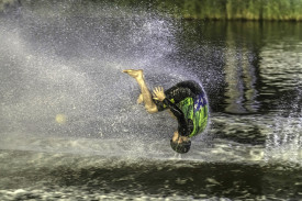 Shepparton’s Ben Sorroghan doing a somersault. Photo: Greg Deutscher.