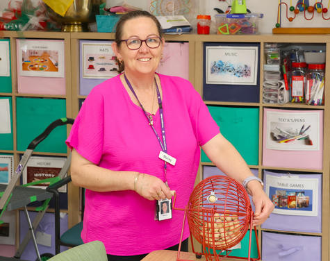 Wimmera Nursing Home Meaningful Life Coordinator Stacey Ellis gets ready for bingo.